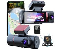 Fleau Tech 4K Dashcam voor Auto 3 in 1 - 2025 Model - Voor en Achtercamera – WIFI, APP & GPS – Groothoeklens – G-sensor – Parkeermodus – Loop Recording – SD-kaart 32 GB