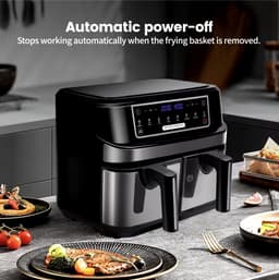J&R Airfryer - Dubbele Airfryer - Grote airfryer - Hetelucht oven - Heteluchtfriteuse - XL Airfryer - 9L - 2 Laden - Zwart — thumbnail 3