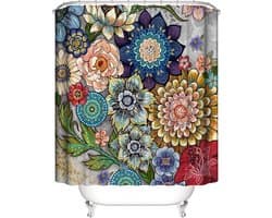 Floraweg Douchegordijn,Shower Curtain,badgordijn,badkamergordijn, Bloemen, bladeren en planten , digitale printen -Anti Schimmel - Inclusief 12 ringen – Waterdicht -Wasbaar- Polyester - 180x200 cm