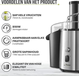 Krachtige Juicer voor Fruit en Groenten – Mixer - 850 W met 2 Snelheden - Ideaal voor Sinaasappels en Citrusvruchten - Brede Opening (75 mm) en Antislip Basis — thumbnail 4