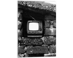 Acrylglas - Ouderwetse Televisie in de Muur (Zwart-wit) - 50x75 cm Foto op Acrylglas (Wanddecoratie op Acrylaat)