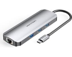 Vention TOKHB laptop dock & poortreplicator Bedraad USB 3.2 Gen 1 (3.1 Gen 1) Type-C Zilver