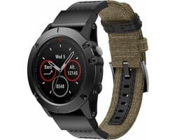 Strap-it nylon hybrid bandje geschikt voor Garmin Fenix 5 - Plus & Sapphire - Fenix 6 - Pro & Sapphire - Garmin Fenix 7 - Fenix 8 (47mm) - Quickfit 22mm band voor Garmin smartwatches - Horlogebandje - Polsband - beige