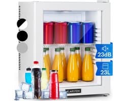 Klarstein minikoelkast met glazen deur, minikoelkast voor drankjes, snacks en cosmetica, kleine en stille koelkast, verstelbare planken, kleine huidverzorgingskoelkast 12-18 °C, 23 liter