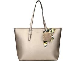 Flora&Co - schoudertas/shopper - soft - geschikt voor A4 mappen of laptop - goudkleurig - ideaal voor school of werk