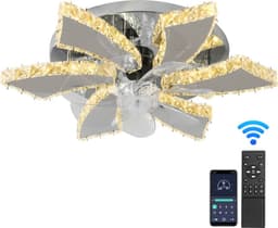 Kristallen Ventilator Lamp - Smart Lamp - 6 Standen - Dimbaar - Afstandsbediening & APP Bluetooth - Plafondventilator - Voor Woonkamer en Slaapkamer — thumbnail 1