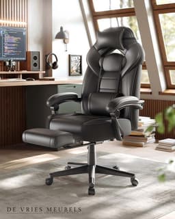 Gamingstoel met Voetensteun – Ergonomisch – Kantelbaar - Extra Dik Zitvlak - Hoogte Verstelbaar - Zwart / Leer — thumbnail 2
