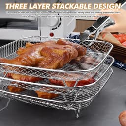 Airfryer rek - Heteluchtfriteuse mand - Gelijkmatig koken - Stapelbaar ontwerp - 3 stuks - Zilver — thumbnail 4
