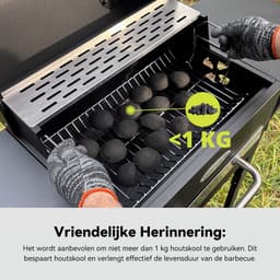 HOMAVO Houtskoolgrill, Barbecue met Deksel, Grilloppervlak: 45×32 cm, 2-standig in hoogte verstelbare kolenbak, Bijzettafel, Thermometer — thumbnail 5