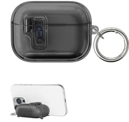 kwmobile Transparante hoofdtelefooncase voor Apple Airpods Pro 2 / Pro 1 hoes - Headphones TPU cover met standaardfunctie en veiligheidsvergrendeling - zwart — thumbnail 2