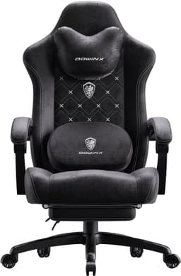 Dowinx Ergonomische Bureaustoel/Gamingstoel – Met Verwarming En Massagefunctie – Met Lendensteun – Breed Zitkussen – Met Armleuningen En Voetsteun – Stof – Zwart — thumbnail 3