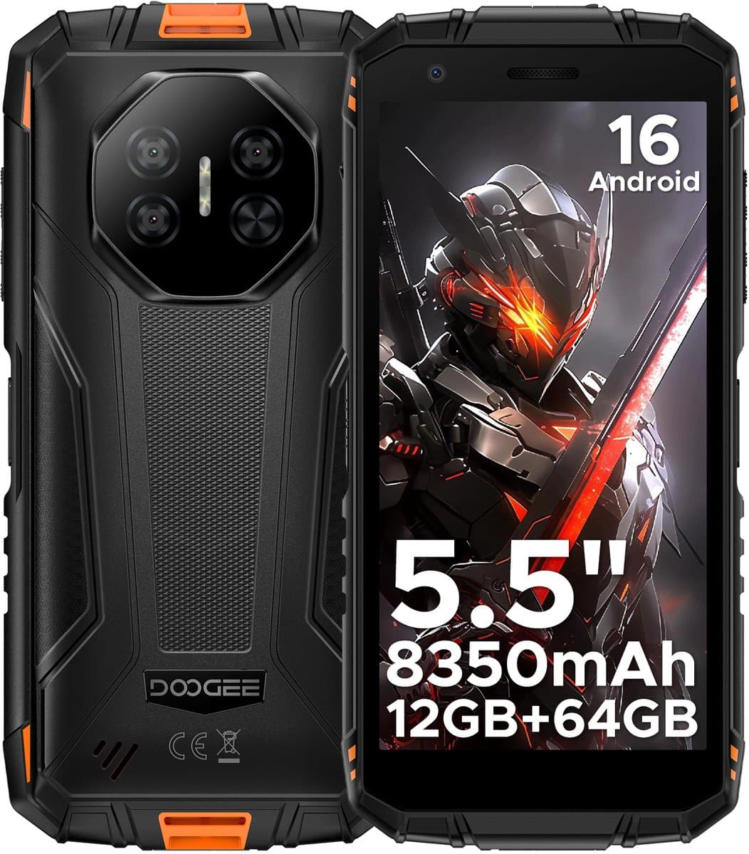 DOOGEE Fire 3 4G - Outdoor Phone - Robuuste Smartphone - 12GB RAM+ 64GB ROM/2TB TF - Android 16 - 8350mAh- 5,5-inch IPS HD+ - 13MP AI-camera - Widevine L1 - Face ID - NFC - IP68 - Oranje — afbeelding 1