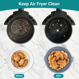 Siliconen vorm voor de airfryer, 2 stuks accessoirevormpjes voor de airfryer, herbruikbare heteluchtfriteusemand, platte ronde opvouwbare panvoering voor airfryer, magnetron en oven (grijs) — thumbnail 3