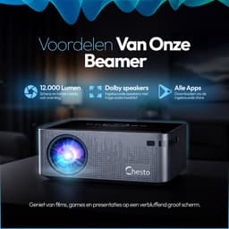 Chesto Beamer Full HD PRO Android (8K-Ondersteuning) - 12.000 lumen - Dolby Audio - Autofocus - Inclusief draagtas - Streamen vanaf je telefoon met wifi — thumbnail 2