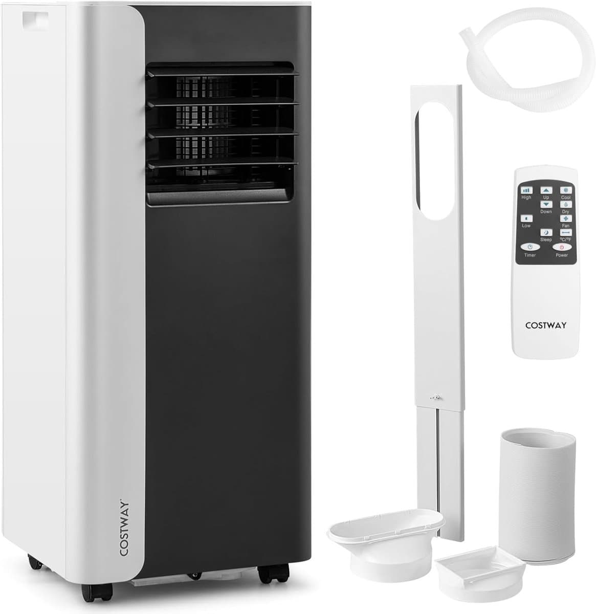 COSTWAY 7000BTU Mobiele airconditioning, 3-in-1 koelapparaat met ventilator en luchtontvochtiger voor ruimtes tot 28 m², airconditioner met afvoerslang, slaapmodus, 24-uurs timer, afstandsbediening [Energieklasse A] — afbeelding 1