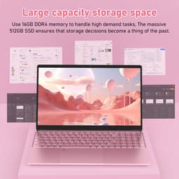 Auusda T152A - 15.6 inch roze laptop - N95 processor, 16GB RAM, 512GB NVMe SSD - Full HD scherm - Backlit toetsenbord - Vingerafdruksensor - WIFI5 — thumbnail 5