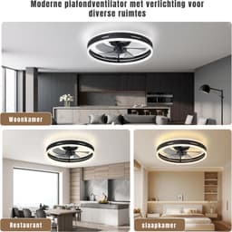 TIM® Plafonniere Met Ventilator - Plafondventilator - Plafondventilator Met Verlichting - Zwart - 45cm x 45cm x 20cm — thumbnail 4