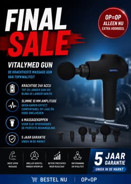 VitalyMed Gun massage pistool - massage gun - 5 jaar garantie - 5 uur accuduur - 6 massagekoppen inclusief - professioneel massage gun voor rug, nek, schouders, benen en armen geschikt voor bindweefselmassage en ontspanningsmassage — thumbnail 1