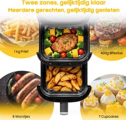 AIMASON 10L XXL Airfryer met dubbele laag - 2700W Krachtig Vetvrij Frituren - Heteluchtfriteuse met dubbele lade en verticale constructie bespaart 50% ruimte - 6-in-1 Kookstanden - Grote capaciteit voor thuisgebruik - Inclusief Receptenboek — thumbnail 2
