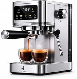NovaWare® Espressomachine – 20 Bar - Pistonmachine met stoompijpje - Kopjesverwarmer - Coffee Machine - RVS — thumbnail 1