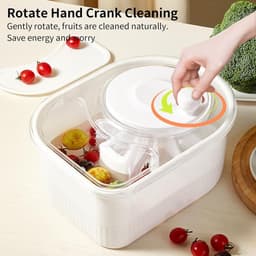 Fruit Spinner - Fruitwasser Kom - Groenten Wassen - Draaibaar Mechanisme - 32 x 19 x 15.5 cm - Wit — thumbnail 2