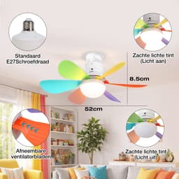MUPOO E27 Plafondventilator met Lamp Ø52 cm - Ventilatorlamp met Afstandsbediening - 3 Kleurtemperaturen - 3 Snelheden - Timer en Geheugenfunctie - Stil DC Motor -Voor Slaapkamer Kinderkamer- kleurrijk — thumbnail 5