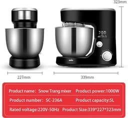 Keukenmachine - Mixer Deegmaker - Bakken Thuis - Krachtige Koper Motor - 5 Liter Kom - Rood — thumbnail 4