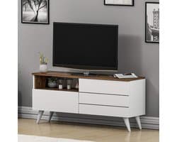 TV Bank - Lowboard televisiemeubel - Woonkamer opbergen - Clamshell design - 120 x 53.5 x 32.2 cm - Wit walnoot