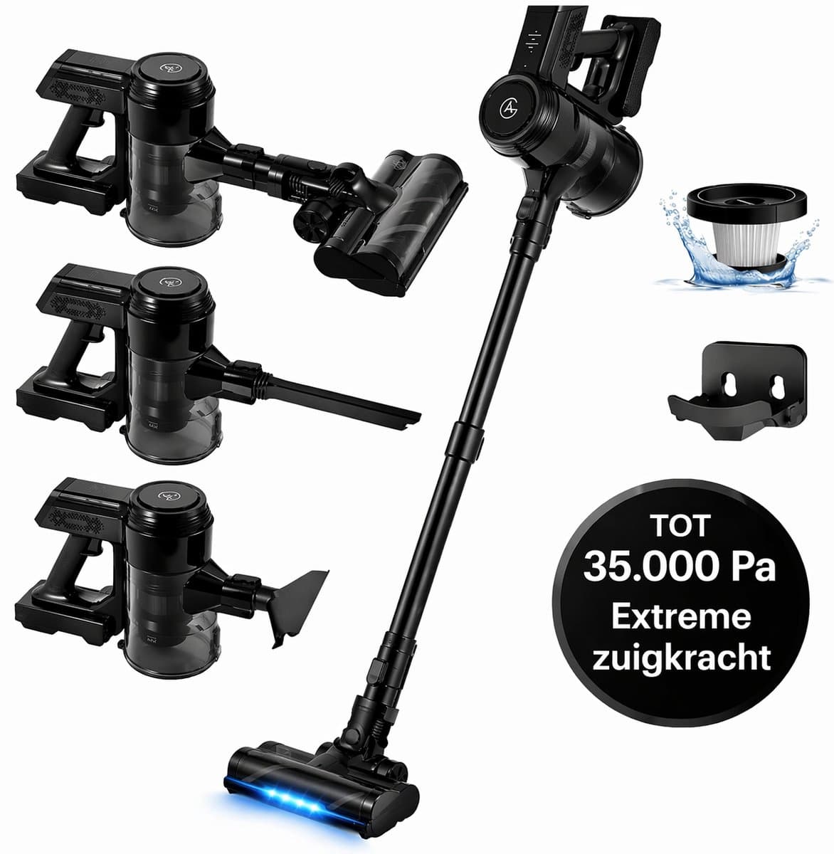 AG Steelstofzuiger Draadloos - Stofzuiger Zonder Zak - Geschikt voor Dierenharen - Krachtig - Kruimeldief - Draadloze Stofzuigers - Steelstofzuigers - Kruimelzuiger - Compact & Licht - LED verlichting Zuigmond - Black Titanium — afbeelding 1