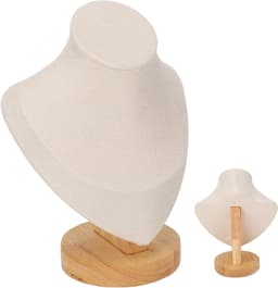 Chain Guard Holder Logboek Flanel PU Leer Standaard Linnen Sieraden Bust Mannequin voor Winkels en Beurzen - Luxe Faux Medium Chain Houder voor Kettingen en Halskettingen in Zwart (Beige) — thumbnail 2
