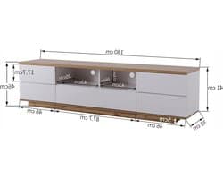 Tv-kast met opbergruimte - Dressoir Woonkamer - Media Organiseren - Uniek Roosterdeur Design - 180 cm Breed - Houtkleur en Wit