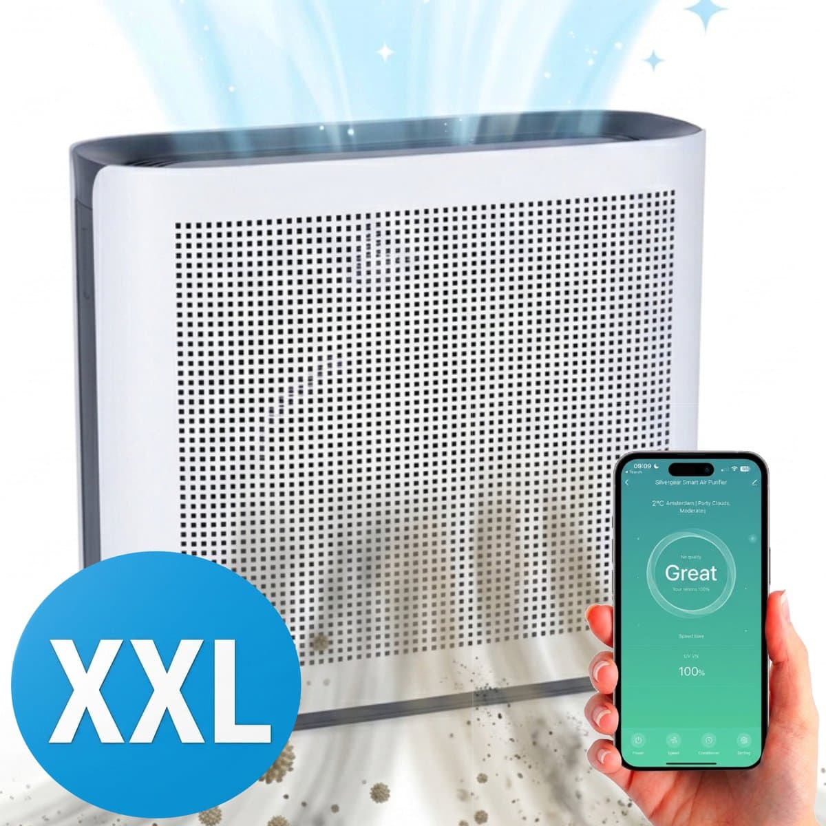 Luchtreiniger Premium met App - CADR 360 m³/u - Air Purifier XL - Luchtreinigers met HEPA Filter en Ionisator - Werkt tegen Huisstofmijt, Hooikoorts, Allergie - Silvergear — afbeelding 1