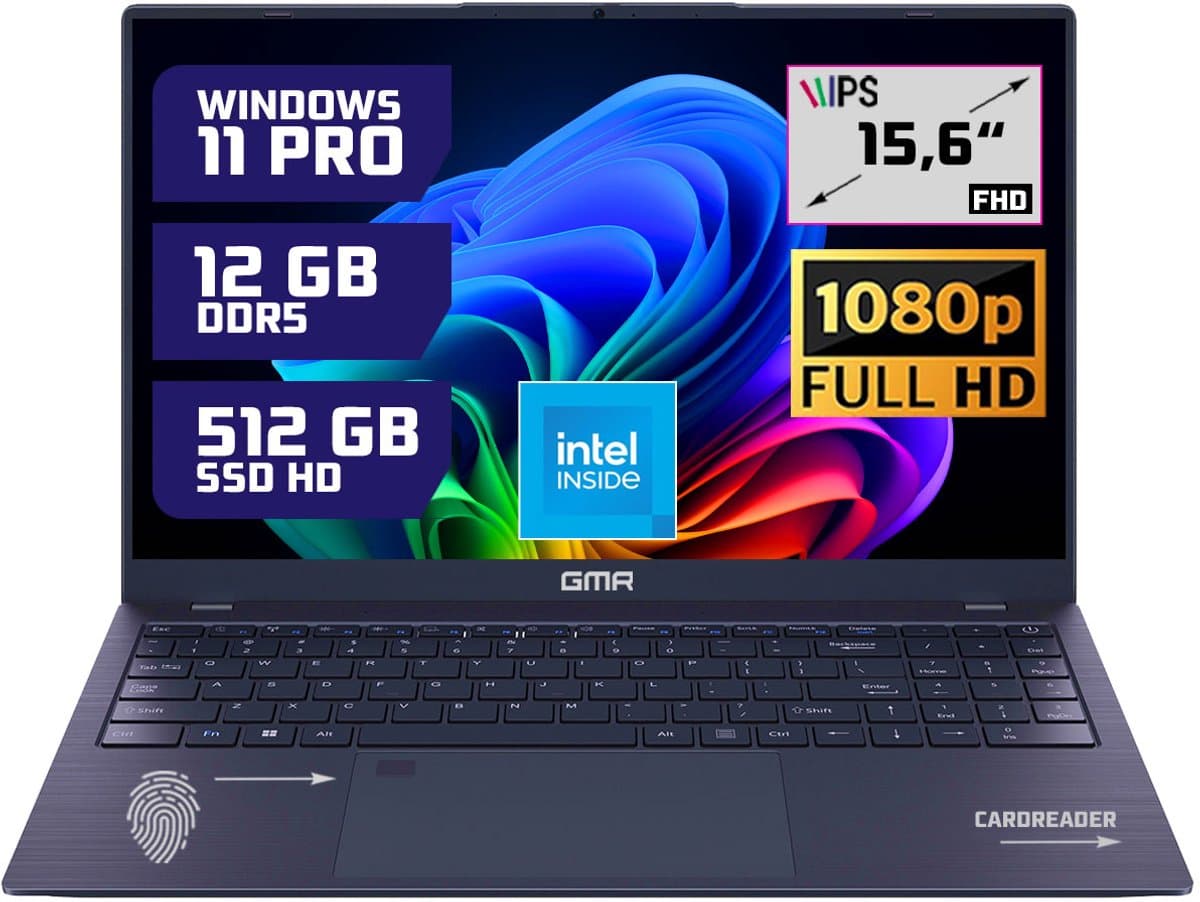 GMR - Ultrasnelle 15.6" Laptop - Stijlvol Design - Intel N95 - 12GB Werkgeheugen - 512GB Opslag - Windows 11 Pro — afbeelding 1