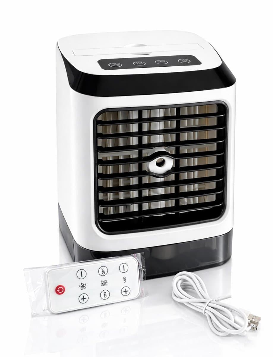 Aircooler Mini Airco – Mobiele Airco Zonder Slang – Luchtkoeler & Luchtbevochtiger 4-in-1 – Ventilator met Water, LED & Afstandsbediening – 480ml — afbeelding 1