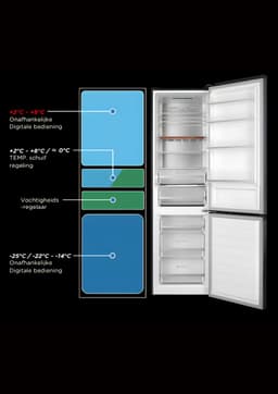 BONN388-NFD-040AIN - Koelvriescombinatie - Zuinig A-Label - 201 cm Hoog - Display - Fast Freeze - Multiflow - 5 Jaar Garantie - 377L - No Frost - Inox — thumbnail 14