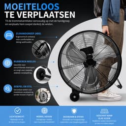 Industriële Vloerventilator 77 cm – Krachtige Trommelventilator met Wielen & Handgreep – 3 Snelheden – Zwart — thumbnail 2