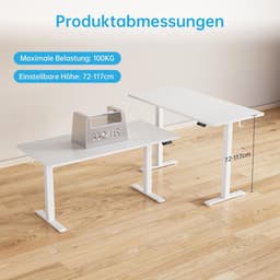 Elektrisch in hoogte verstelbaar ergonomisch zit-sta-bureau 160x60 cm | Computerbureau voor thuiskantoor, geheugenfunctie, verstelbare poten, 100 kg draagvermogen, wit — thumbnail 2