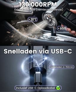 Kruimeldief Snoerloos met Air Duster 130.000 RPM - Auto Stofzuiger Draadloos - Kruimelzuiger - Handstofzuiger - Luchtblazer op accu - Perslucht - Turbo Fan — thumbnail 5