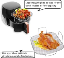 Accessoires voor heteluchtfriteuses, multifunctioneel rooster, multifunctionele houder voor heteluchtfriteuses, van roestvrij staal, rooster voor heteluchtfriteuses, geschikt voor de meeste heteluchtfriteuses — thumbnail 4