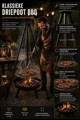 Muntel® BBQ Tripod - Driepoot - Inclusief Rooster voor Vuurkorf / Vuurschaal - 160 x 50 cm — thumbnail 5