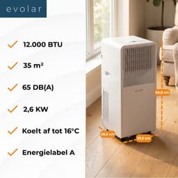 Evolar Mobiele Airco - 12000 BTU - Koelen & Verwarmen - WiFi - App & Afstandsbediening - Airconditioner - met Afvoerslang - Slaapkamer, Woonkamer, Kantoor - EVO-012CHW — thumbnail 8