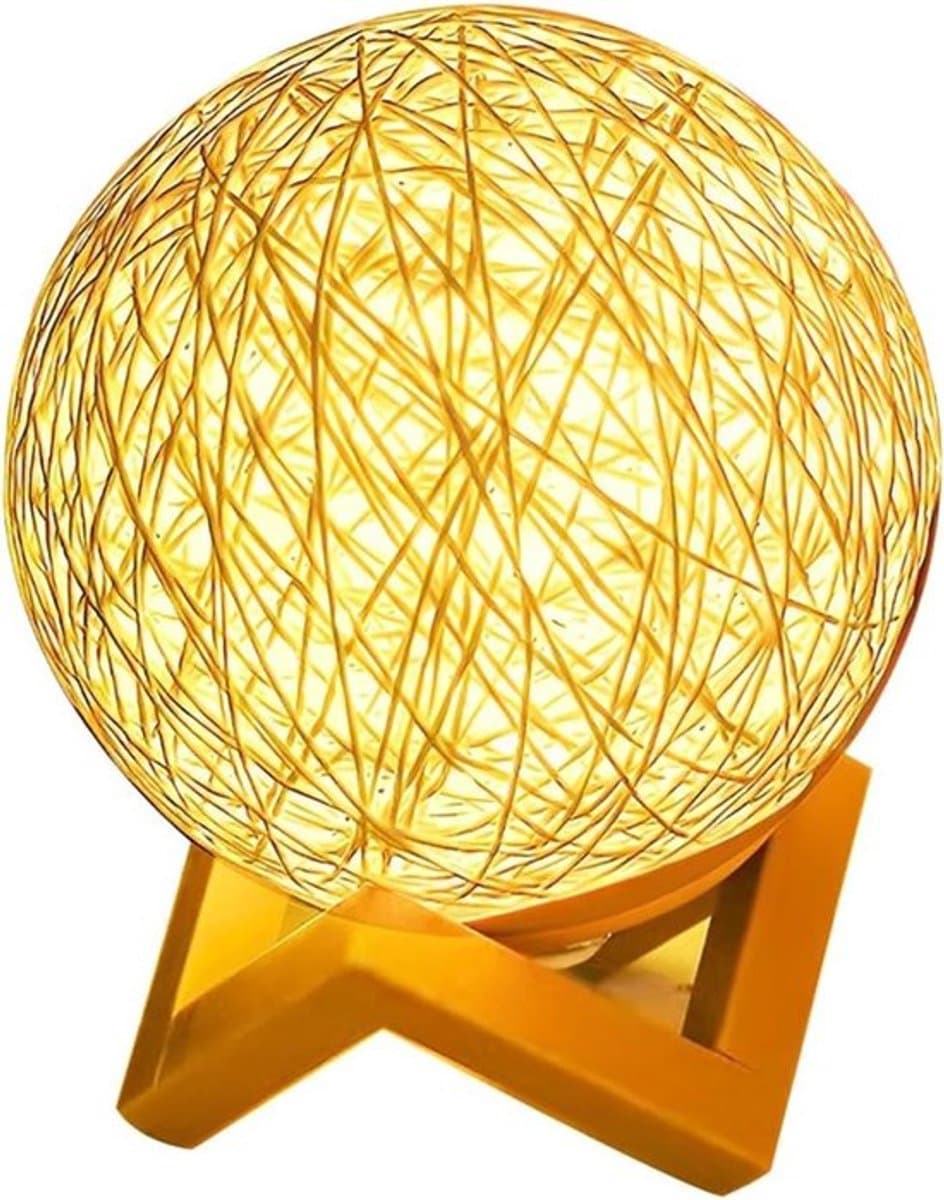 Rotan bal nachtlampje met verstelbare helderheid en warm geel licht, ideaal als sfeervolle slaapkamerdecoratie voor een gezellige en rustgevende ambiance — afbeelding 1