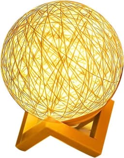 Rotan bal nachtlampje met verstelbare helderheid en warm geel licht, ideaal als sfeervolle slaapkamerdecoratie voor een gezellige en rustgevende ambiance — thumbnail 1