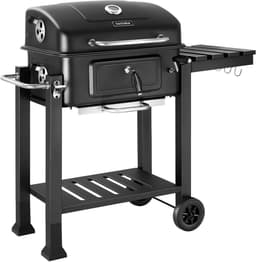 tectake® Houtskool Grill met Thermometer - Smoker op Wielen met Deksel - Barbeque met Opklapbaar Zijrek met Haken - BBQ met in Hoogte Verstelbare Houtskoolbak - Mobiele Grillwagen - Met Aslade en Ventilatieschuiven - Rooster — thumbnail 1
