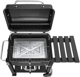 tectake® Houtskool Grill met Thermometer - Smoker op Wielen met Deksel - Barbeque met Opklapbaar Zijrek met Haken - BBQ met in Hoogte Verstelbare Houtskoolbak - Mobiele Grillwagen - Met Aslade en Ventilatieschuiven - Rooster — thumbnail 3