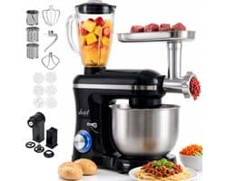 Vivid Green 2000W Keukenmixer - Vleesmolen, Blender & Pastamachine - Geschikt voor Zwaar Deeg - 6,2L Mengkom - Keukenmachine - Keukenrobot - Zwart