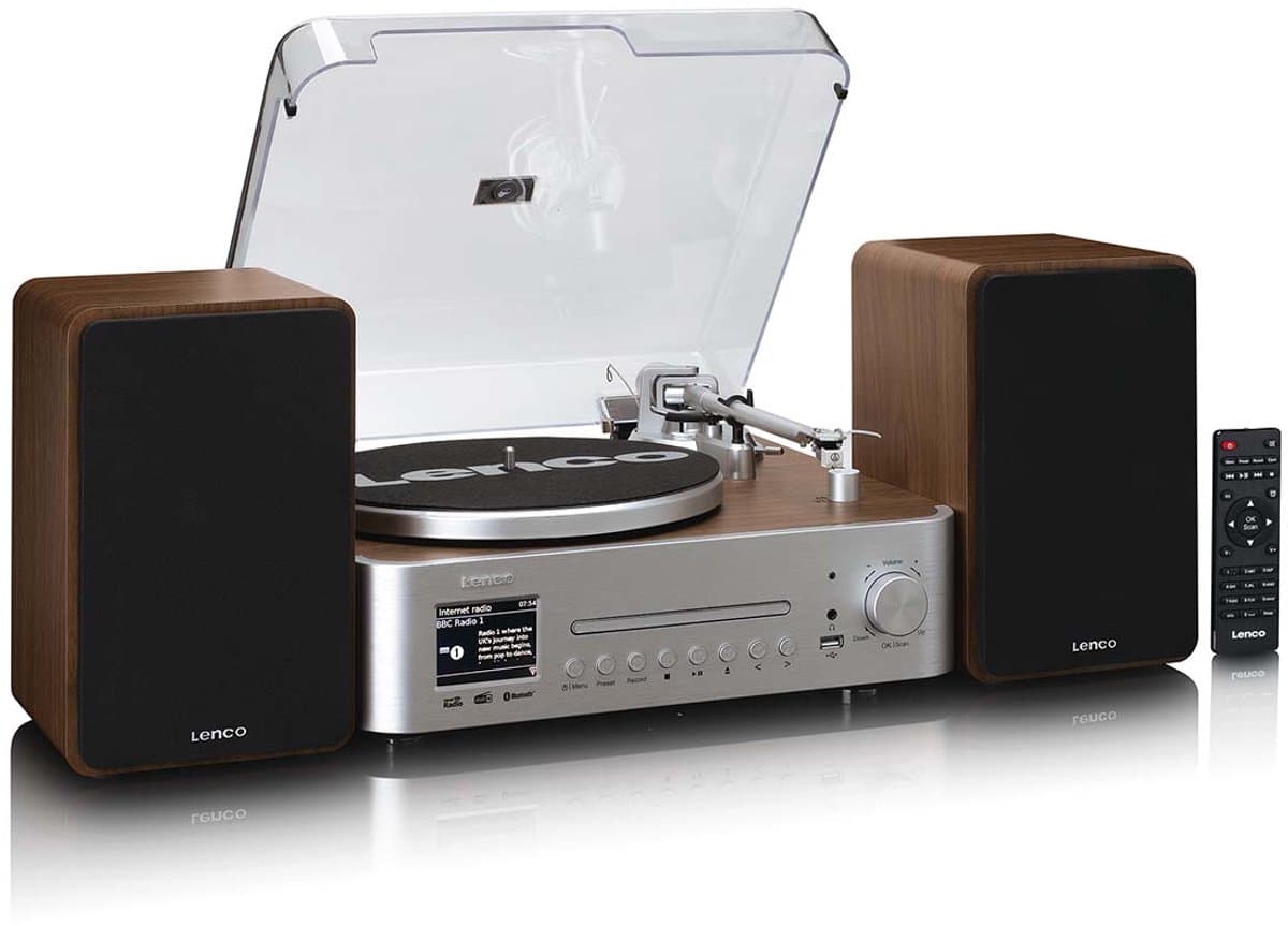 Lenco Platenspeler - MC-860WDSI HiFi-set met DAB+ FM en Internetradio – CD en Bluetooth - 2x 30W Speakers - Hout Zilver — afbeelding 1