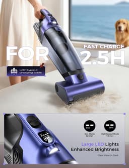 MUPOO draadloze handstofzuiger 20000Pa - kruimeldief voor Dierenharen met 720 ml Stofreservoir - Motorborstel-Wasbaar HEPA-filter -Type-C oplaadbaar-kruimelzuiger voor Auto, Bank, Tapijt en Trap — thumbnail 4