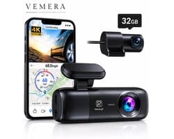 Vemera dashcam - dashcam voor auto - voor en achter camera - 4K -