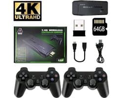 Retro Game Console | Spelconsole | 64 GB | 4K HDMI | 2 Draadloze Controllers 2.4G | Plug & Play TV | Retrogaming Console